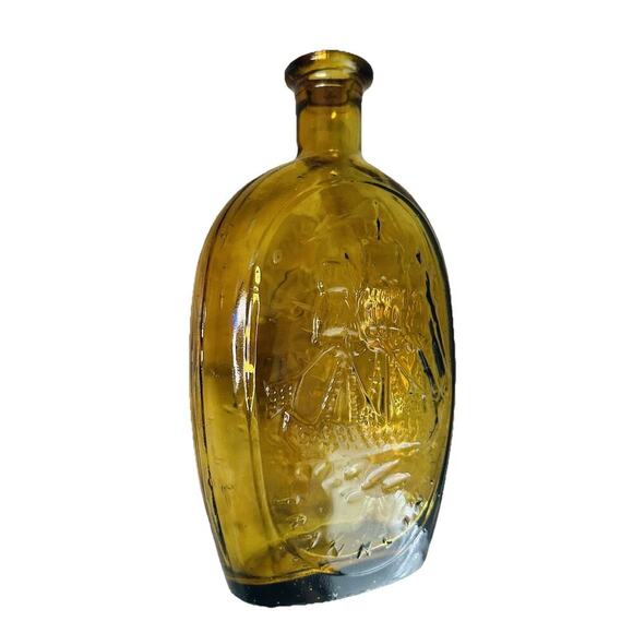Vintage Franklin TWD Yellow Glass Bottle Lady Liberty American Eagle Collector - Picture 9 of 12